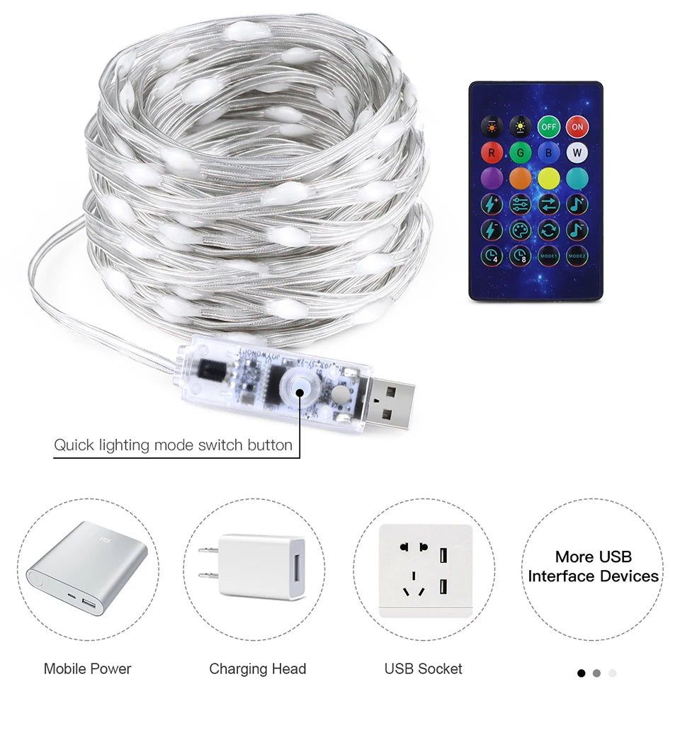 Bluetooth Control USB LED String Lights, Christmas RGBIC Dreamcolor Fairy Light for Indoor Outdoor Garden Wedding Party Decor