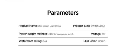 Bluetooth Control USB LED String Lights, Christmas RGBIC Dreamcolor Fairy Light for Indoor Outdoor Garden Wedding Party Decor